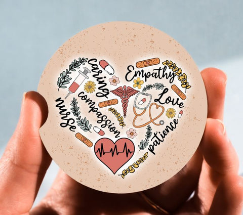 Set of 2 Car Coasters, Caring Empathy Nurse